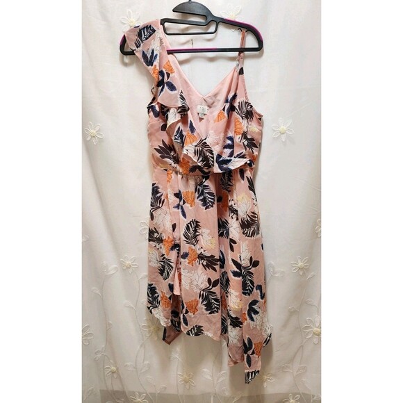 A New Day Womens M Pink Midi Dress Ruffle Tropical Beach Feminine Flowy Vacation - Picture 1 of 14